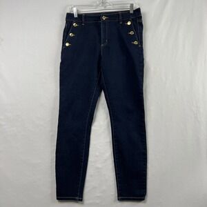 Michael Kors Sailor Skinny Jeans Womens 6 High Waisted Dark Wash Gold Buttons